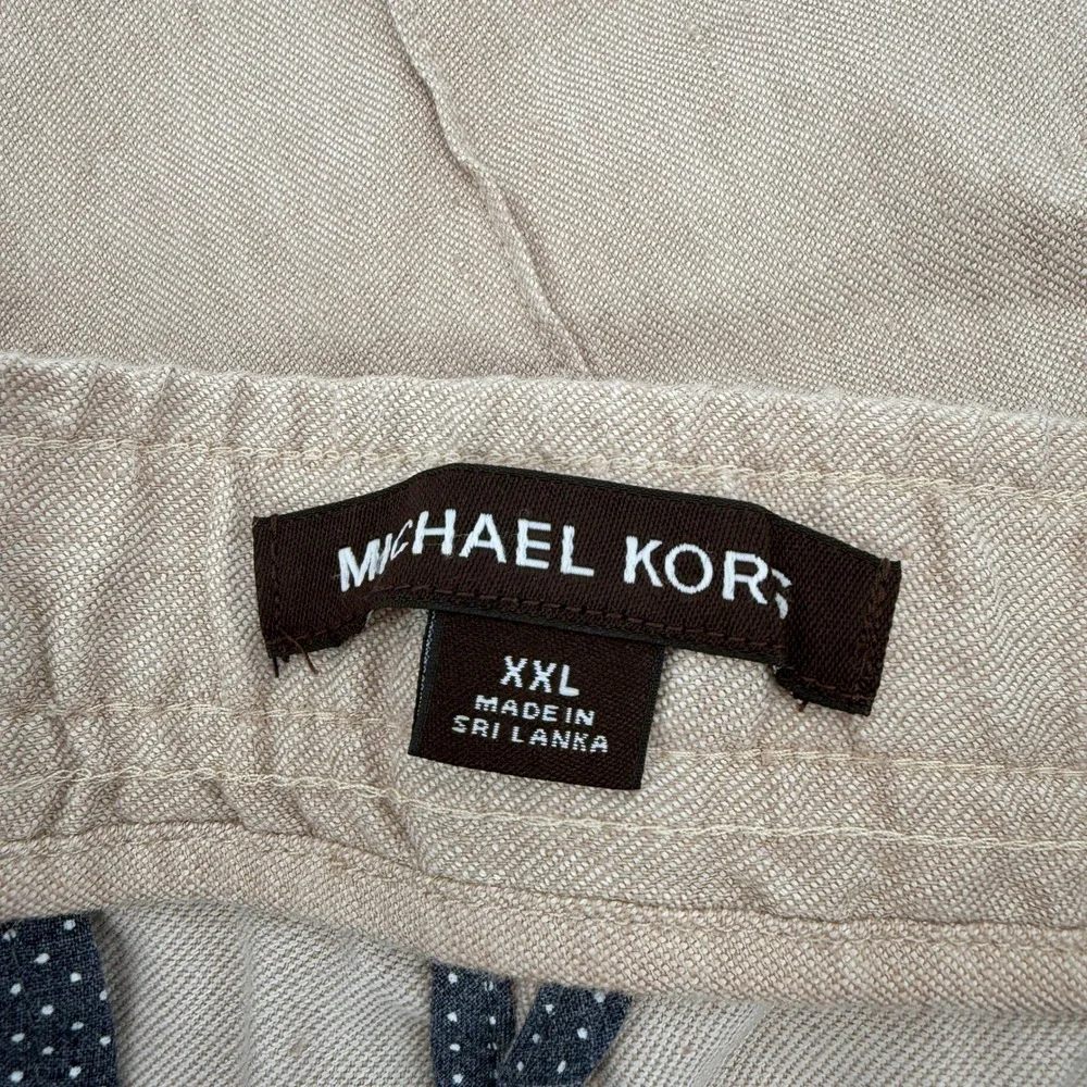 Michael Kors Men XXL Tan Linen Blend Elastic Drawstring Jogger Pants Khaki Beach